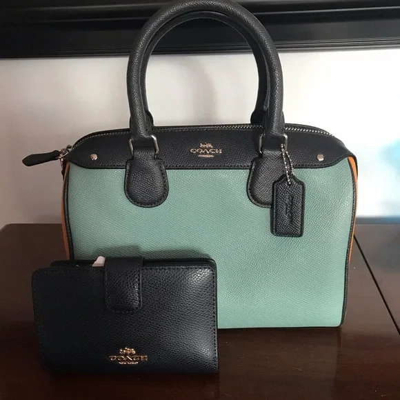 Coach BLUE MULTI Colorblock Leather MINI BENNETT & Wallet NWT - Picture 1 of 16